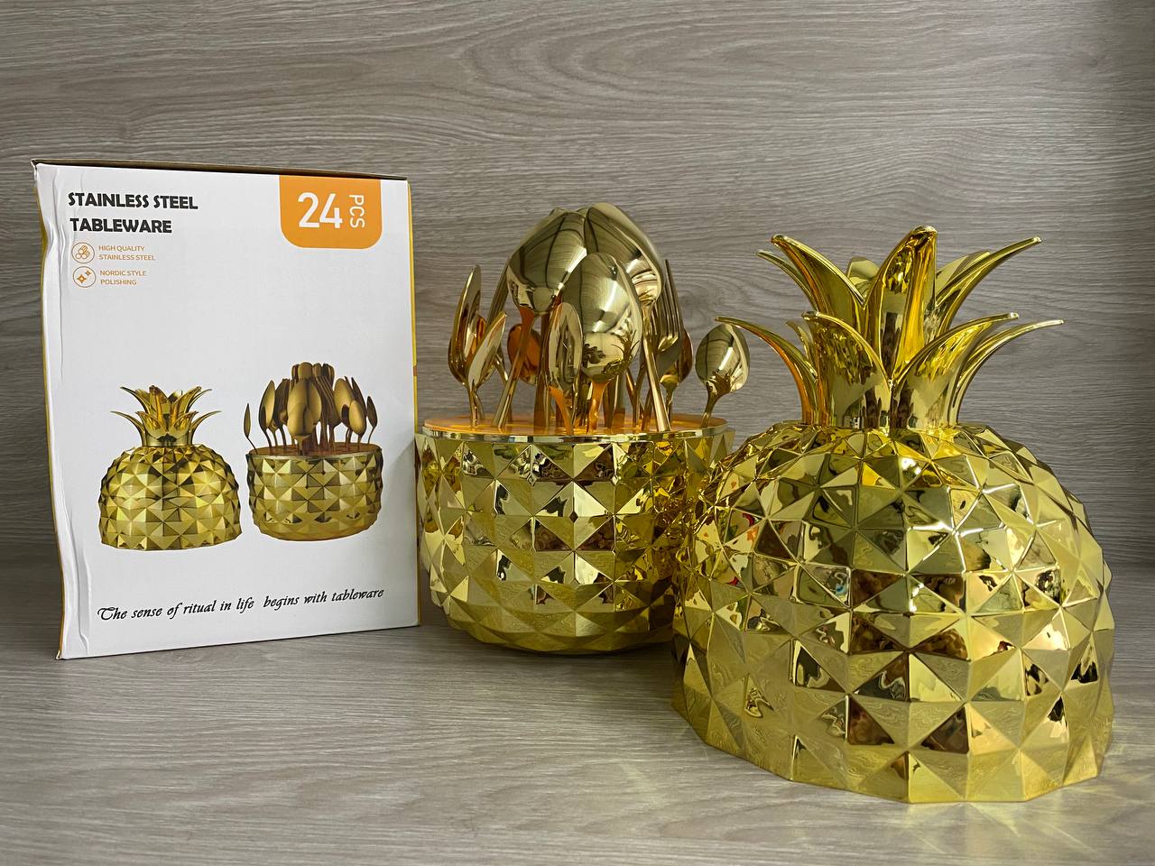 JUEGO DE CUBIERTOS HUEVO PIÑA X 24