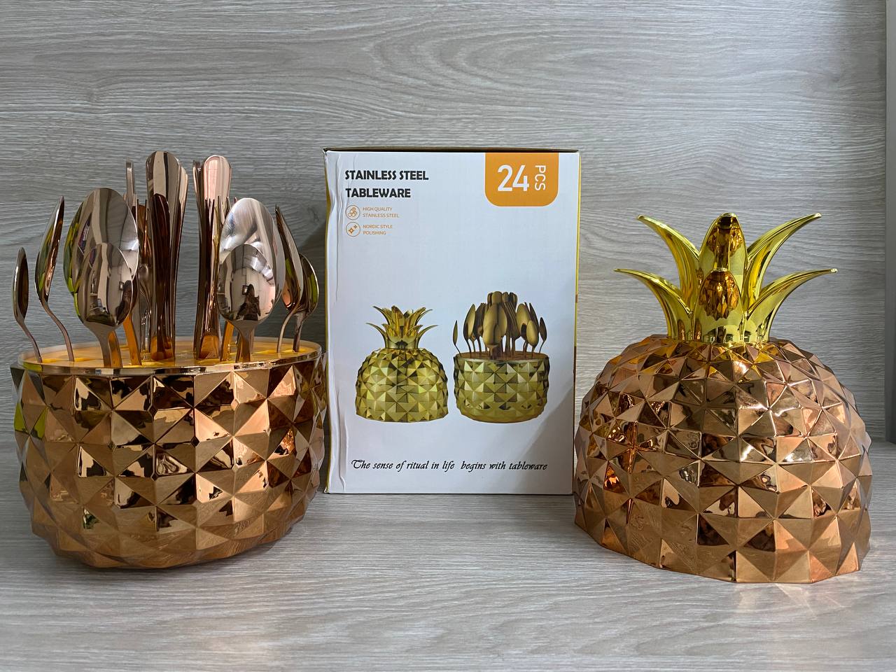 JUEGO DE CUBIERTOS HUEVO PIÑA X 24